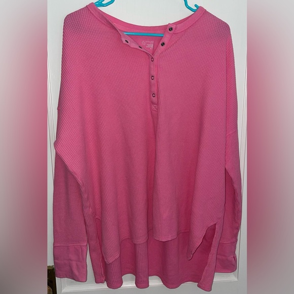 Aerie Barbie Pink Wow! Waffle Henley T-Shirt - Size: XL - Picture 1 of 4